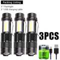 Mini Portable COB Lamp Bead LED Flashlight Use Rechargeable Double Light Source Emergency Flashlight for Hiking Camping Fishing Oasis Select 3PCS