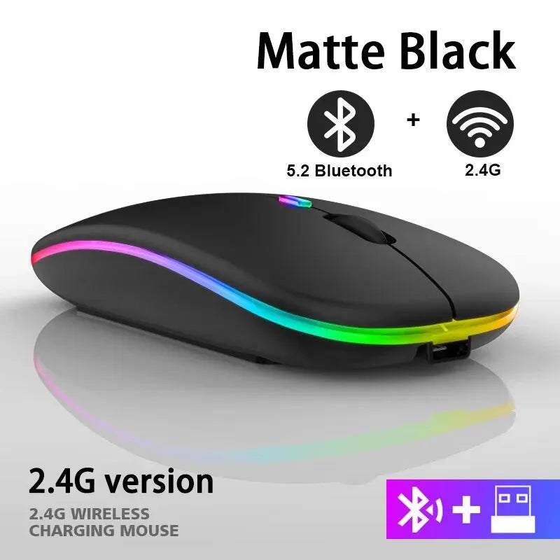 Wireless Mouse RGB Rechargeable Bluetooth Mice Wireless Computer Mause LED Backlit Ergonomic Gaming Mouse for Laptop PC 3600DPI Oasis Select Black