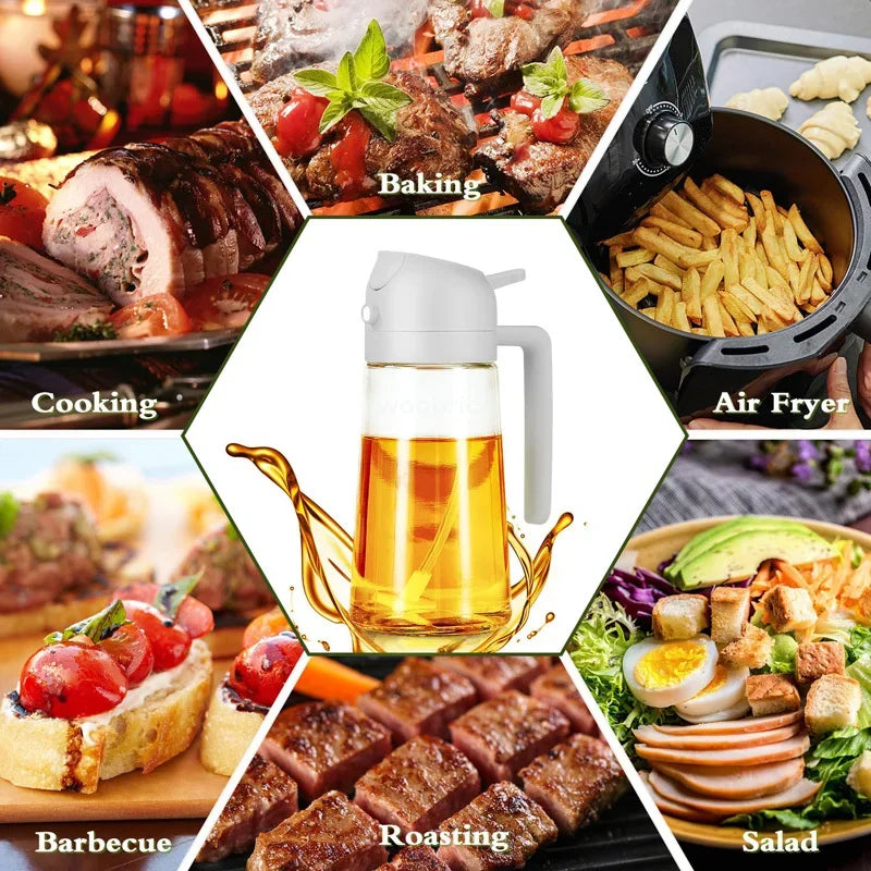 2in1 Oil Sprayer Plastic Bottle for Cooking Anti-leakage Olive Oil Storage Bottle for BBQ Air Fryer Steak Salad Kitchen Supplies Oasis Select