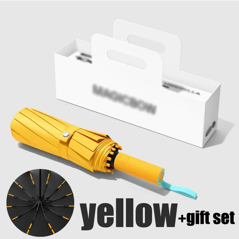 Fully automatic folding umbrella is sturdy and durable suitable for both sunny and rainy days is suitable for both men and women Oasis Select Yellow 12K