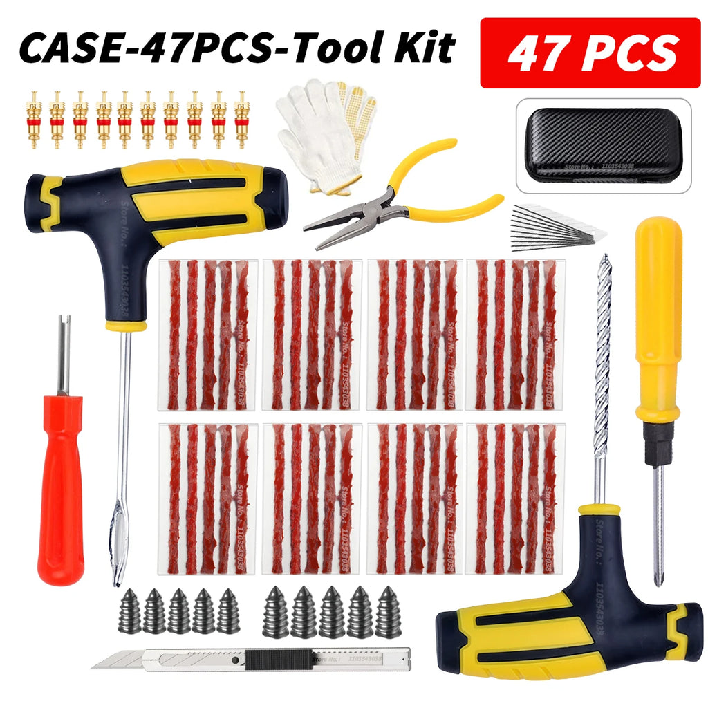 Car Tire Repair Kit Puncture Plug Tools Tyre Puncture Emergency for Universal Tire Strips Stiring Glue Repair Tool Kit Oasis Select CASE-47PCS-Tool Kit
