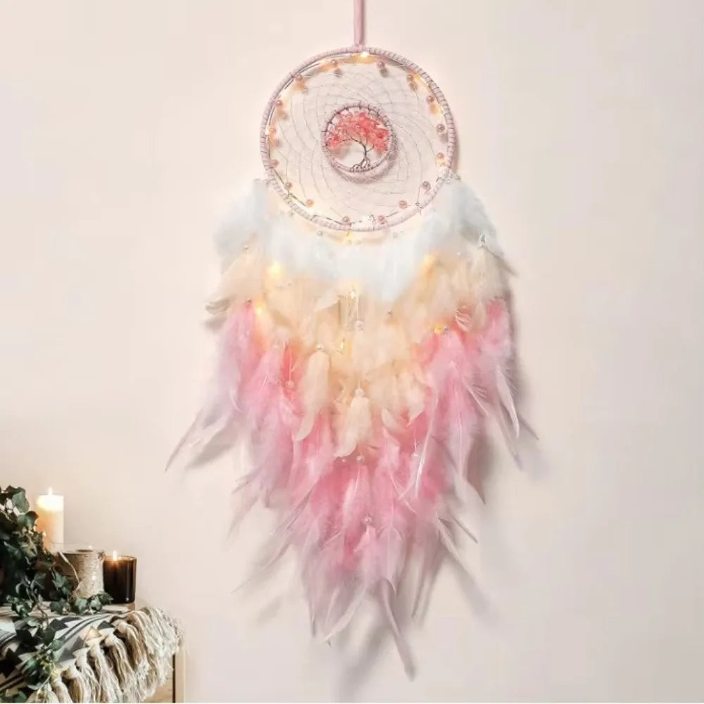 Tree of Life Wind Chimes Gravel Hanging Small Fresh Girl Heart Mori Feather Hanging Bedroom Windowsill Creative Decorations Oasis Select