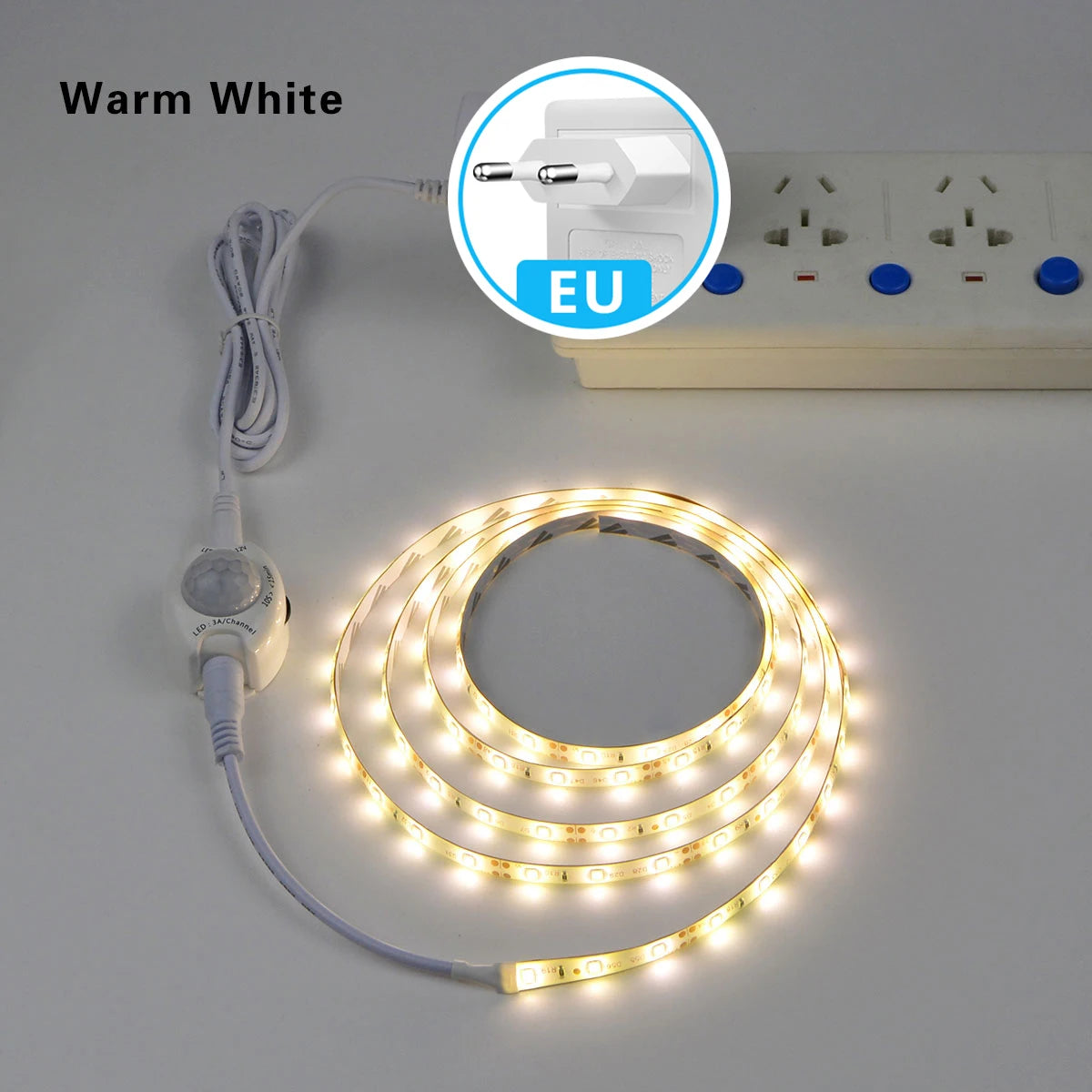 LED Light Closet 1M-5M with PIR Motion Sensor Night Light 12V 2835 LED Strip for Kitchen Bedroom Bathroom Stair Smart Lamp Oasis Select Warm White EU Plug 3M
