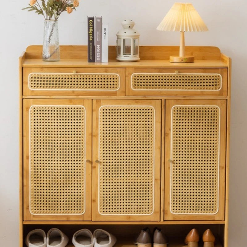 Nordic rattan shoe cabinet, living room entry home door locker, large capacity simple entrance storage, shoe rack with draw Oasis Select