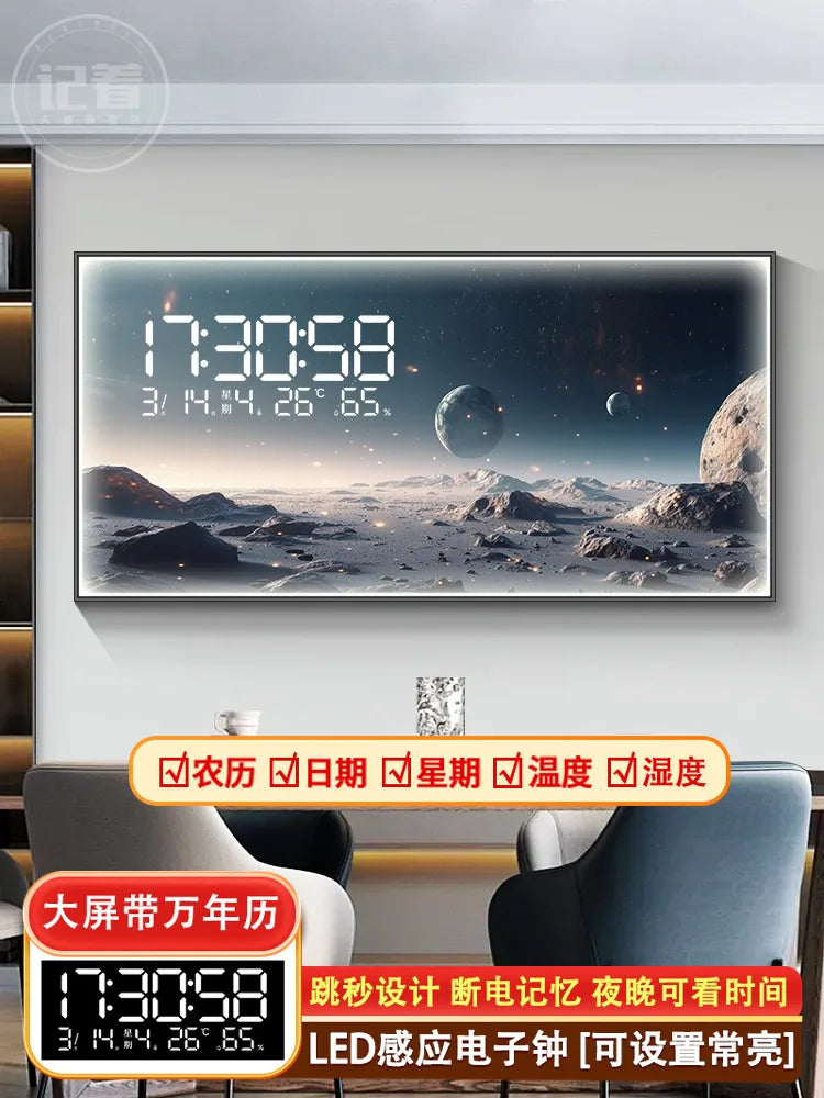 Starry Moon Perpetual Calendar Electronic Clock Guest Restaurant Decorative Painting Dynamic LED Lights Luminous Wall Clock Oasis Select