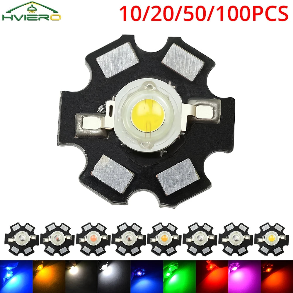 3W High Power LED Chips 45MIL Star Heatsink PCB – 10–100 Pack