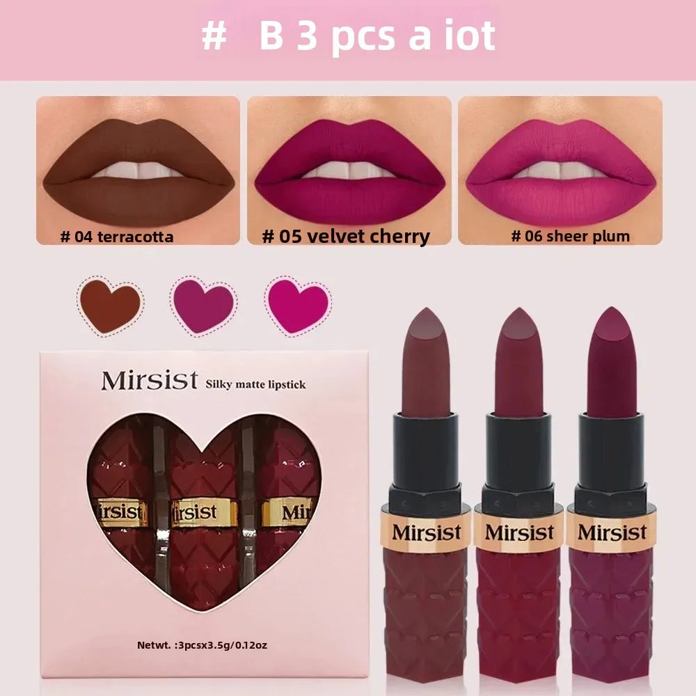 Mirsist 3-Piece Matte Velvet Lipstick Set – Waterproof & Long-Lasting