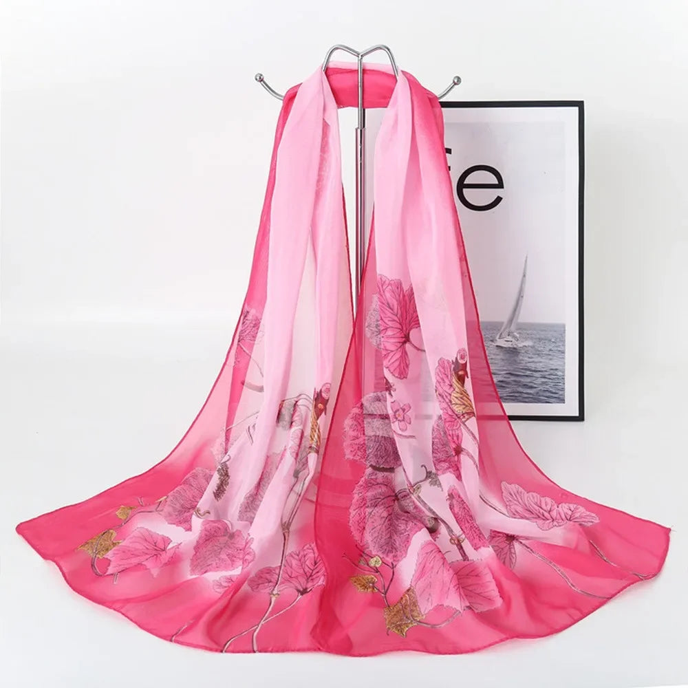 Elegant 160*50cm Chiffon Scarf Sunscreen Gradient Shawl Silk Flower Print Washable Beach Gauze Scarf for Women Oasis Select 25