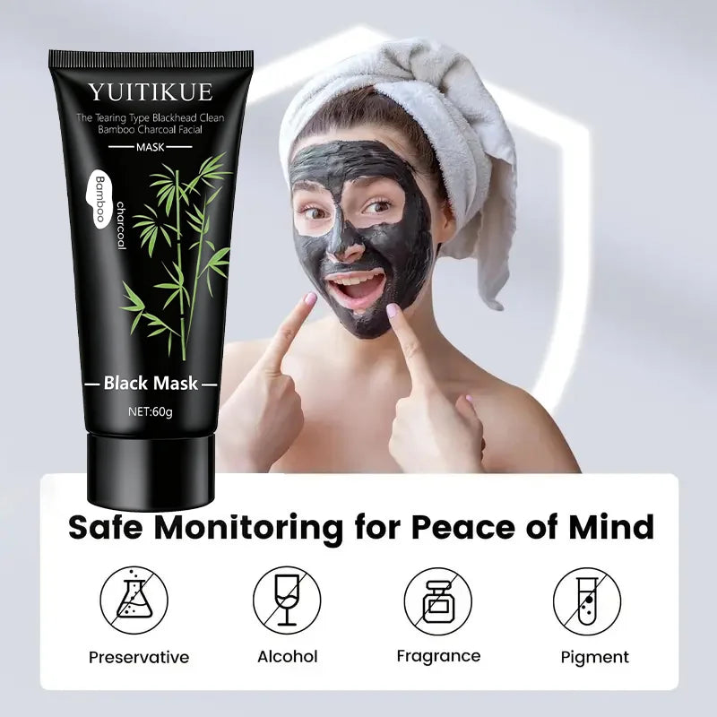 YUITIKUE Bamboo Charcoal Black Mask 60g - Tearing Type Deep Cleanse, Blackhead Removal for Clear Skin Oasis Select