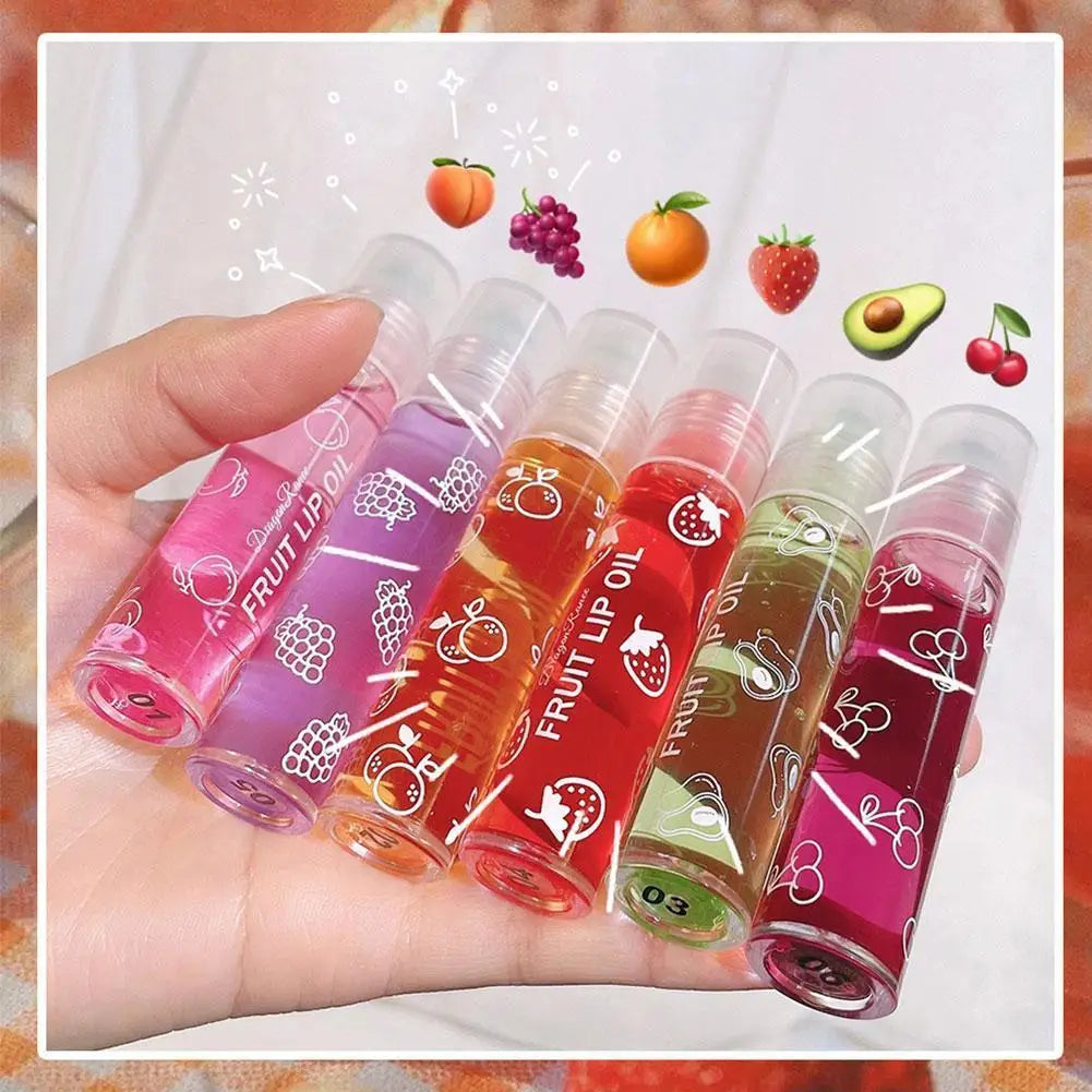 6 Colors Roll-on Fruit Essence Lip Balm LIP Gloss Fruity Lip Oil Gloss Moisturizing Lip Balm Transparent Lip Oil Mirror Randomly Oasis Select