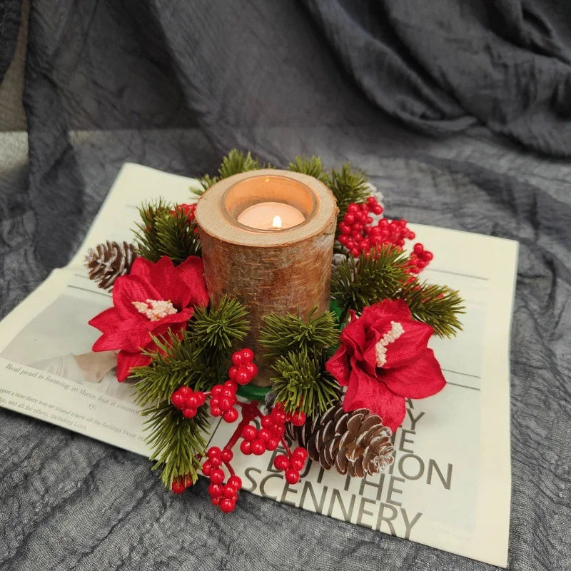 Christmas Candle Holder Wreath With Pinecones And Red Berries Candle Wreath Decorative Ornament Artificial Wreath Oasis Select