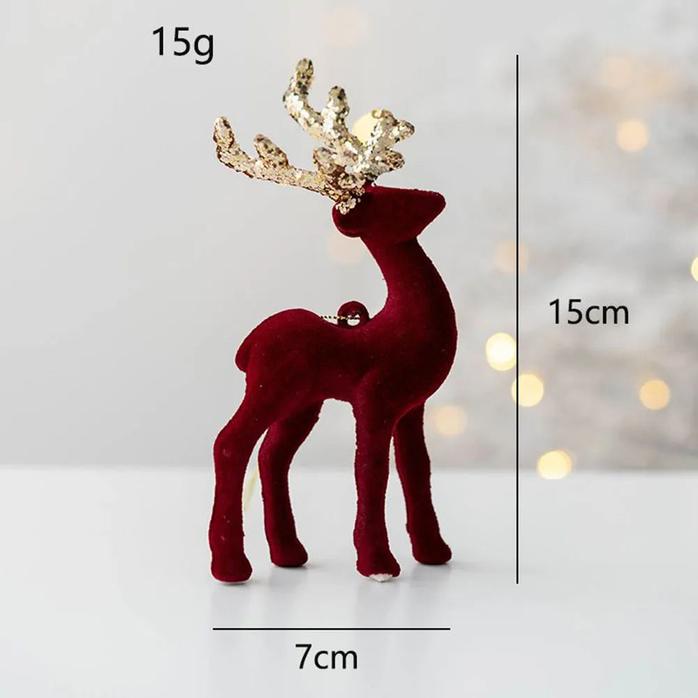 Simulation Reindeer Craft Ornaments Christmas Glittering Resin Deer Sculpture Xmas Elk Tree Decoration Party Craft Holiday Decor Oasis Select Burgundy China Mainland
