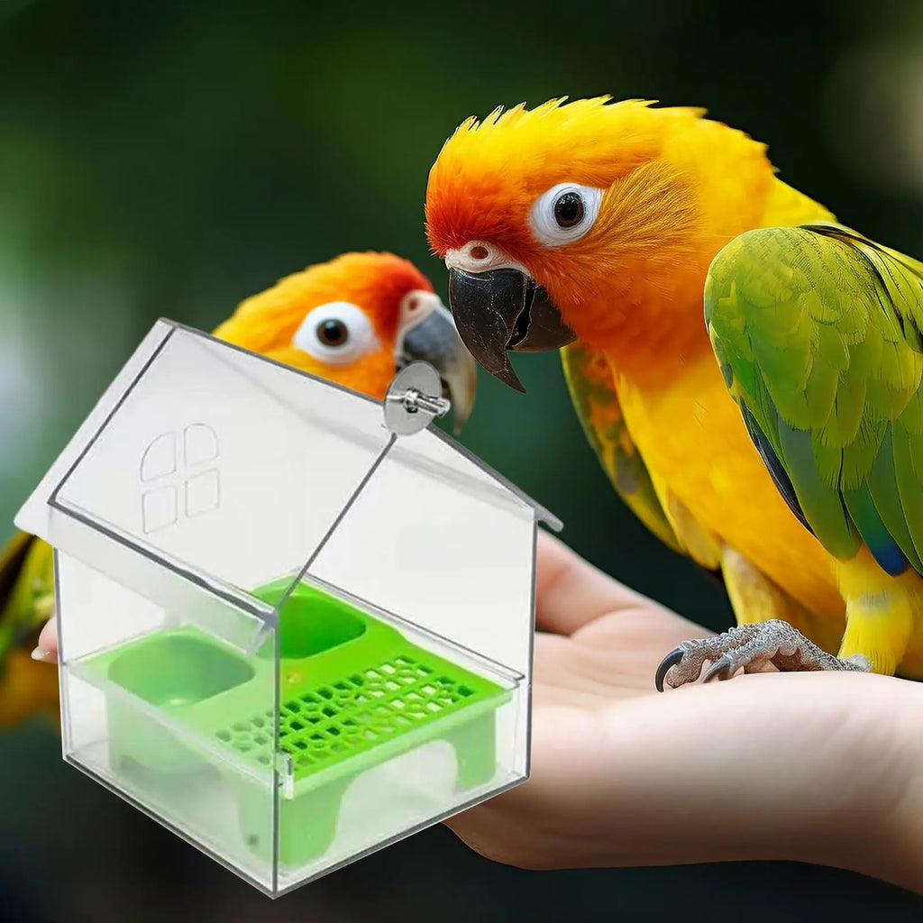 Bird Feeder House Parrot Feeder Water and Food Dispenser Bathing Tub for Pet Lover Hummingbird Finch Watching in Garden Balcony Oasis Select