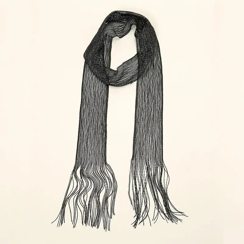 Striped Silk Scarf Women Lightweight Breathable Fashion Neck Head Scarf Daily Office Travel Beach Accessory Office Daily Wear Oasis Select Black