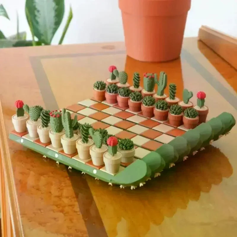 3D Printed Cactus Chess Set | Foldable Resin Desktop Ornament