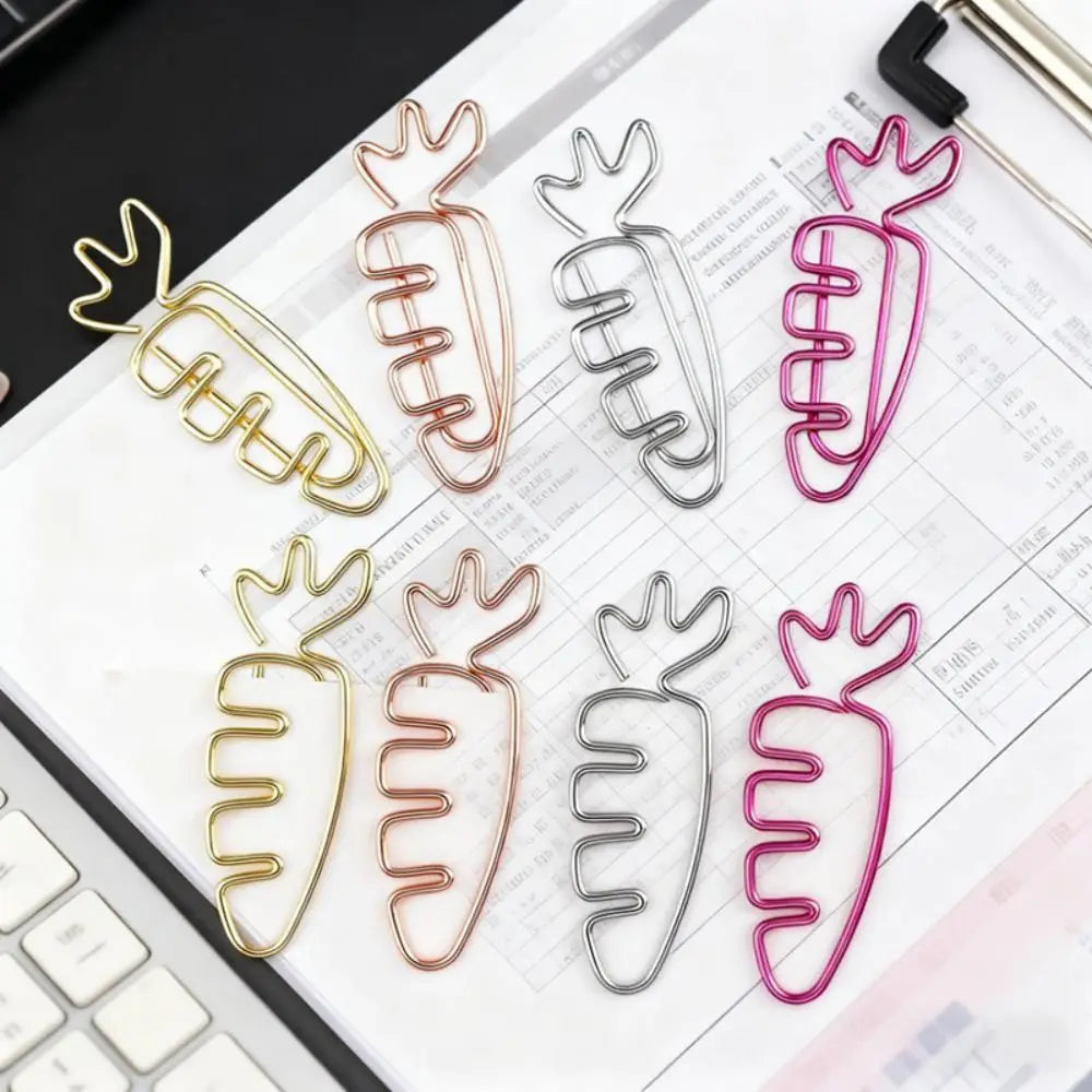 20pcs Students Stationery Carrot Shaped Paper Clips Cartoon Metal Metal Paperclip Cute Creative Bookmark Holder Office Oasis Select