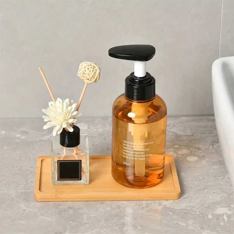 Wooden Soap Dispenser Tray Vanity Countertop Bottles Organizer Holder Round Square Candles Jewelry Storage Tray for Bathroom Oasis Select