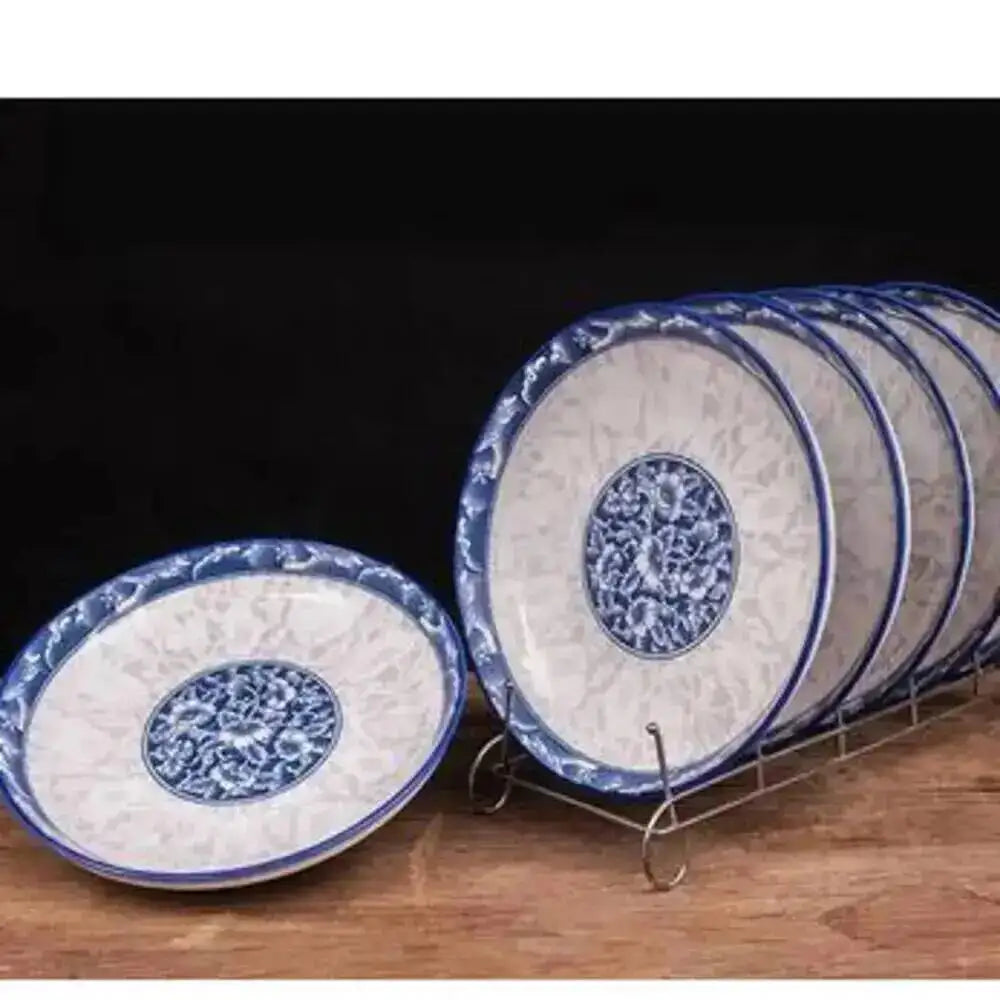 8in Blue And White Dinner Plate Tableware Chinese Bone China Porcelain Deep Fruit Plate Rice Plate Oasis Select