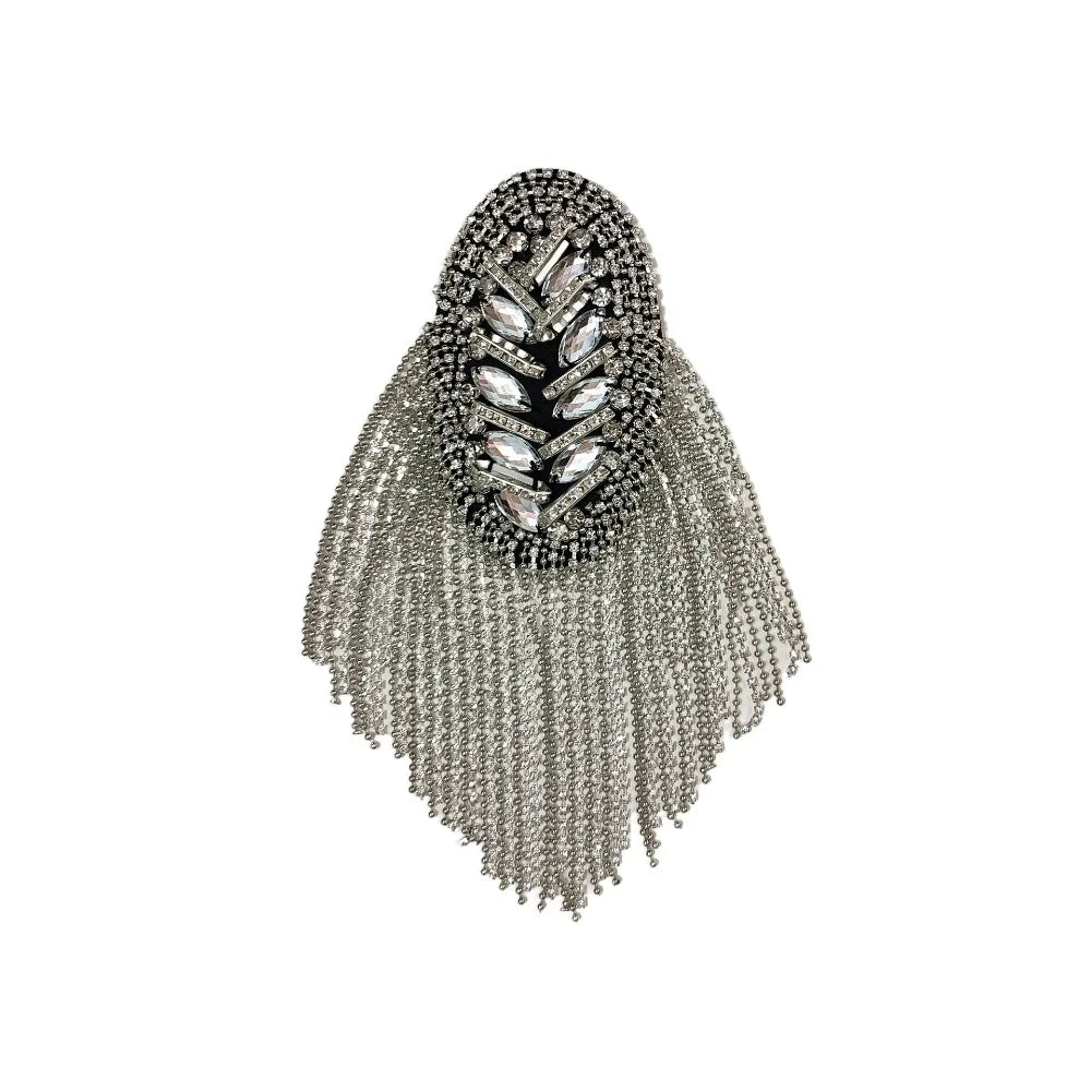Rhinestone Shoulder Epaulette Tassel Brooch – Gold & Silver