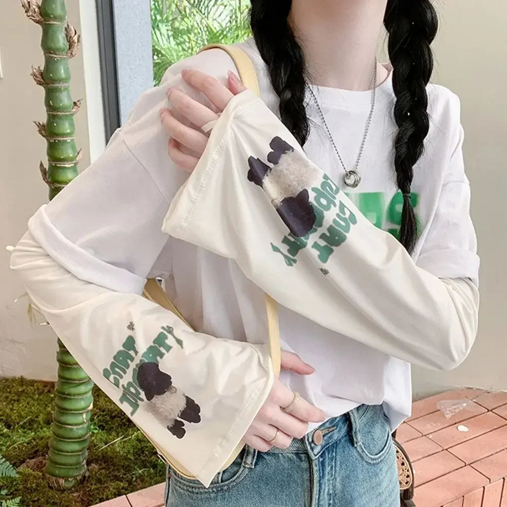 1 Pair Lightweight Sun Protection Arm Covers Loose Fit Cool Ice Silk Arm Guard Cuff Polyester Solid Color Ice Sleeve Oasis Select 9