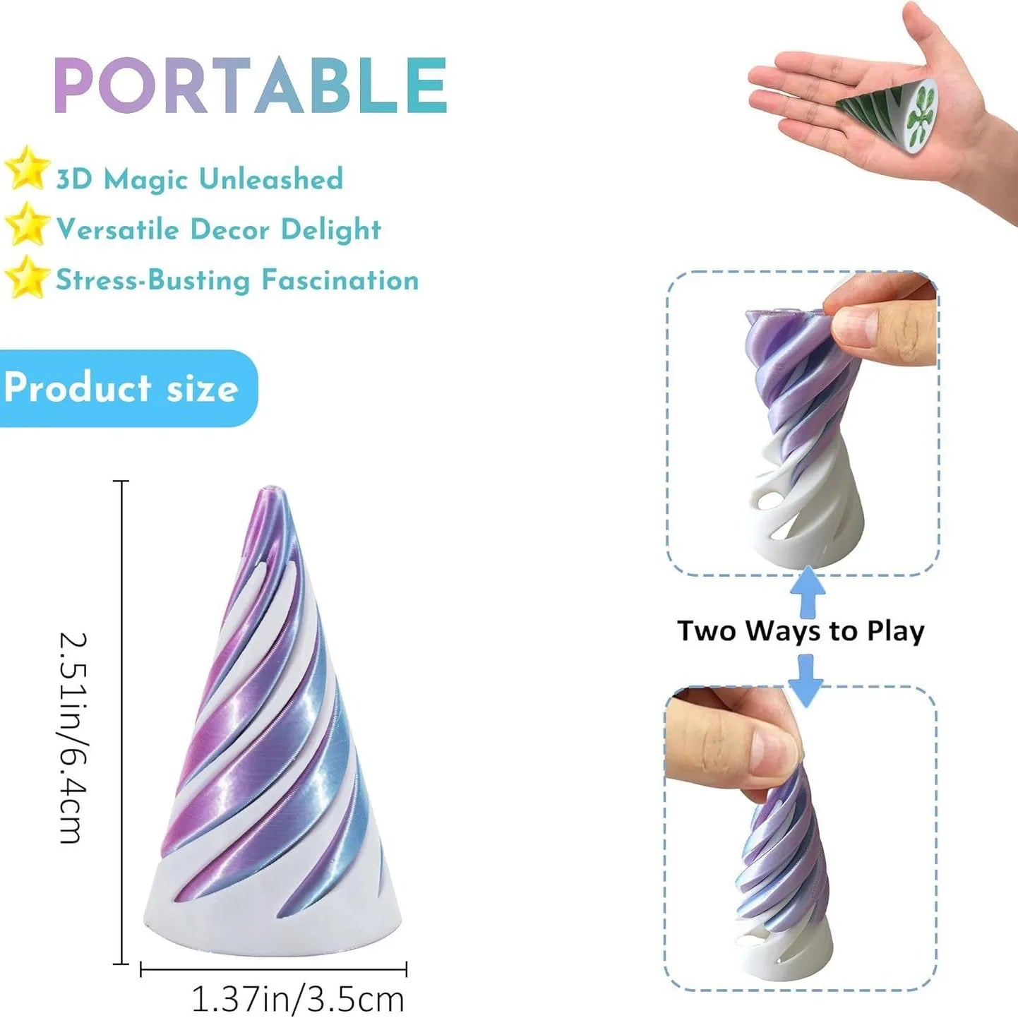 3D Printing Decompression Spinning Toy Through Pyramid Toy Spiral Cone Helix Screw Passthrough Sculpture Decor Toy Oasis Select