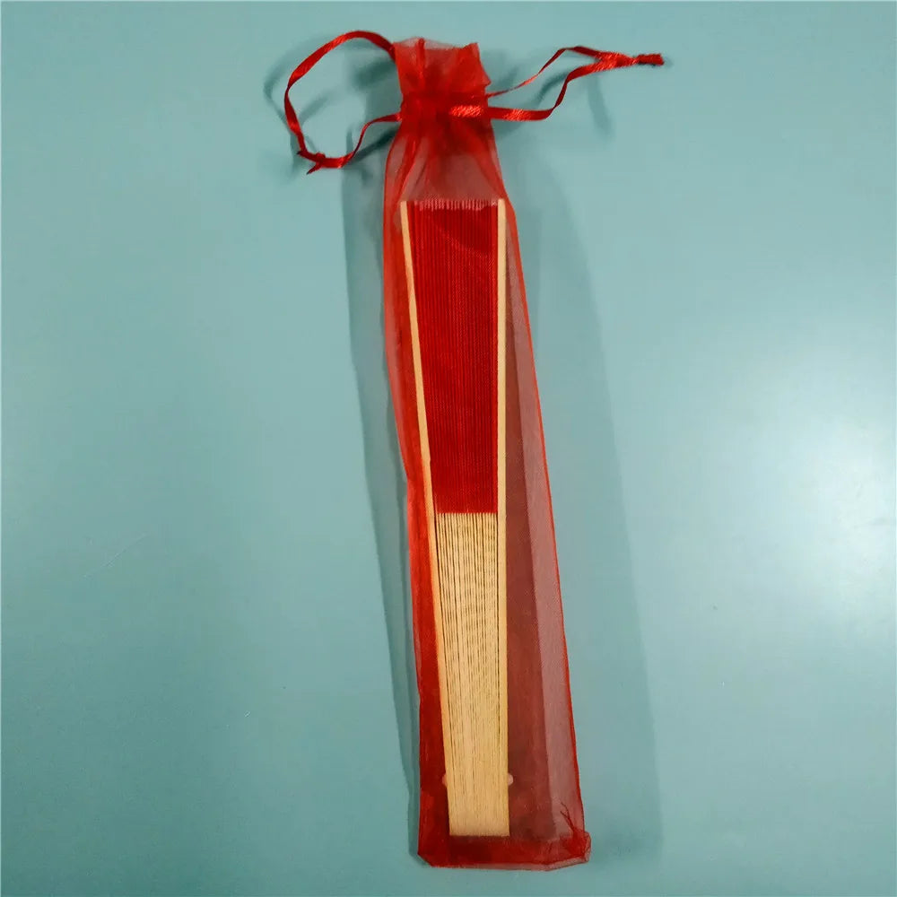 Hand Folding Fan with Organza Bag Bridal Shower Kids Christestening Favors Wholesale Bamboo Fabric Handheld Fans Oasis Select Red