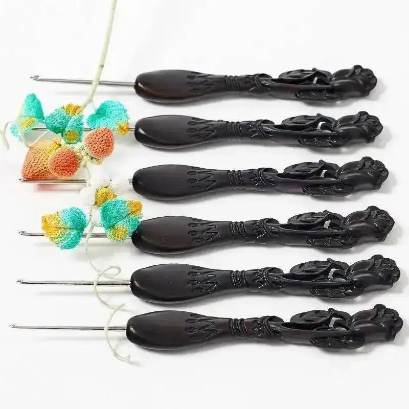 Rose Crochet Hook Throwing Needle Ebony Crochet Hook Black Sandalwood Needle Handmade DIY Doll Yarn Weaving Needles Oasis Select