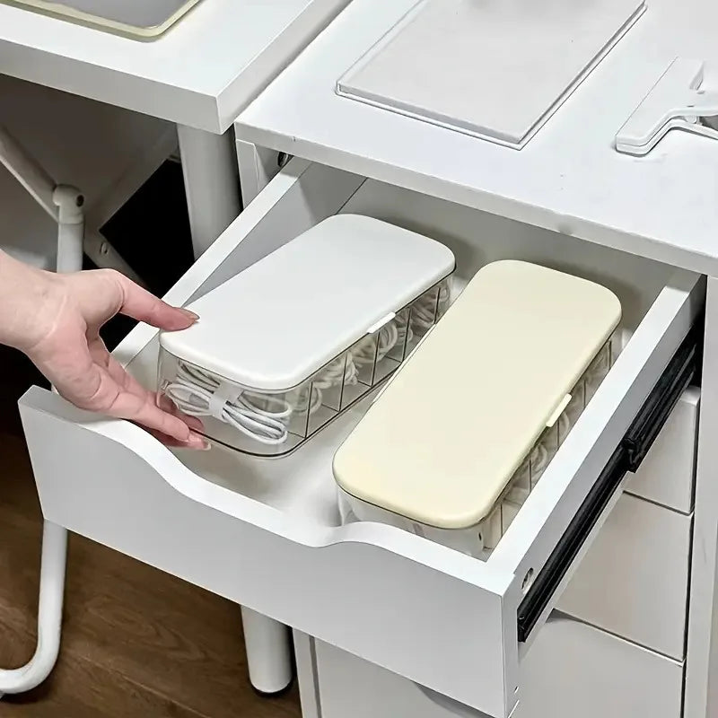 Clear Cable Organizer Box With Lid Desktop Cord Storage For Chargers Office Desk Tidy Holder Produce Fridge Container Basket Oasis Select