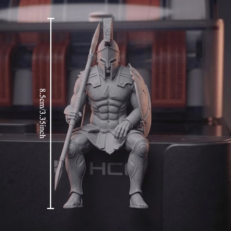 Sitting Spartan Warrior Figurine 3D Printed Hanging Leg Greek Statues Display Screen Mini Decor for Gaming Desktop Office Gifts Oasis Select