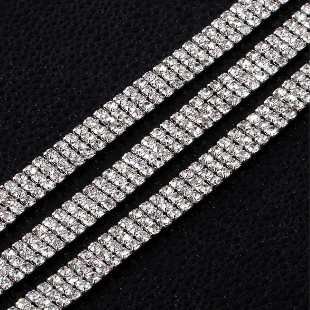 Crystal Rhinestone Chain Trim 1 Yard – 1, 2 & 3 Row Silver