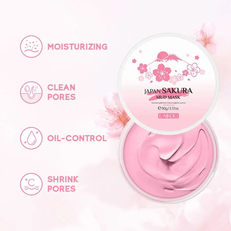 Laikou Sakura Mud Mask Deep Cleansing Oil Control Balance Antioxidan Shrink Pores Remove Blackheads Refreshing Facial Mask90/25g Oasis Select