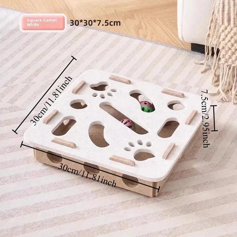 Little Cat Toy A Fun and Soothing Tool Puzzle Maze Hole Digging Felt Box Cat Teasing Bell Ball Oasis Select White square 3 balls