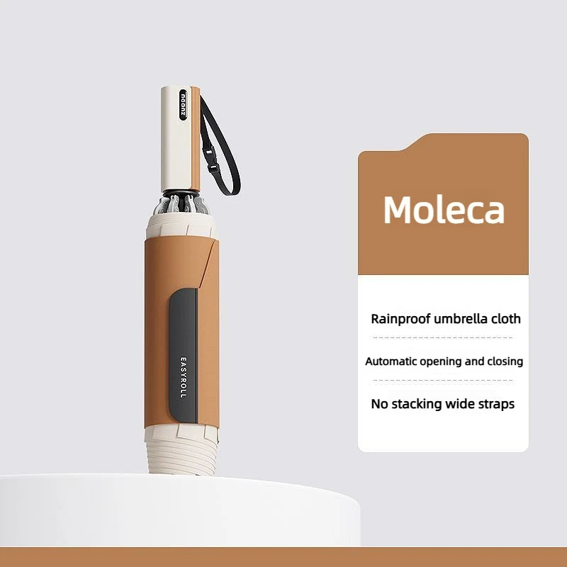 1pcs Automatic Tri Fold Reverse Umbrella Double Windproof Folding Umbrella for Daily Use Rain and Rain Umbrella Oasis Select coffee color Aluminum 8K