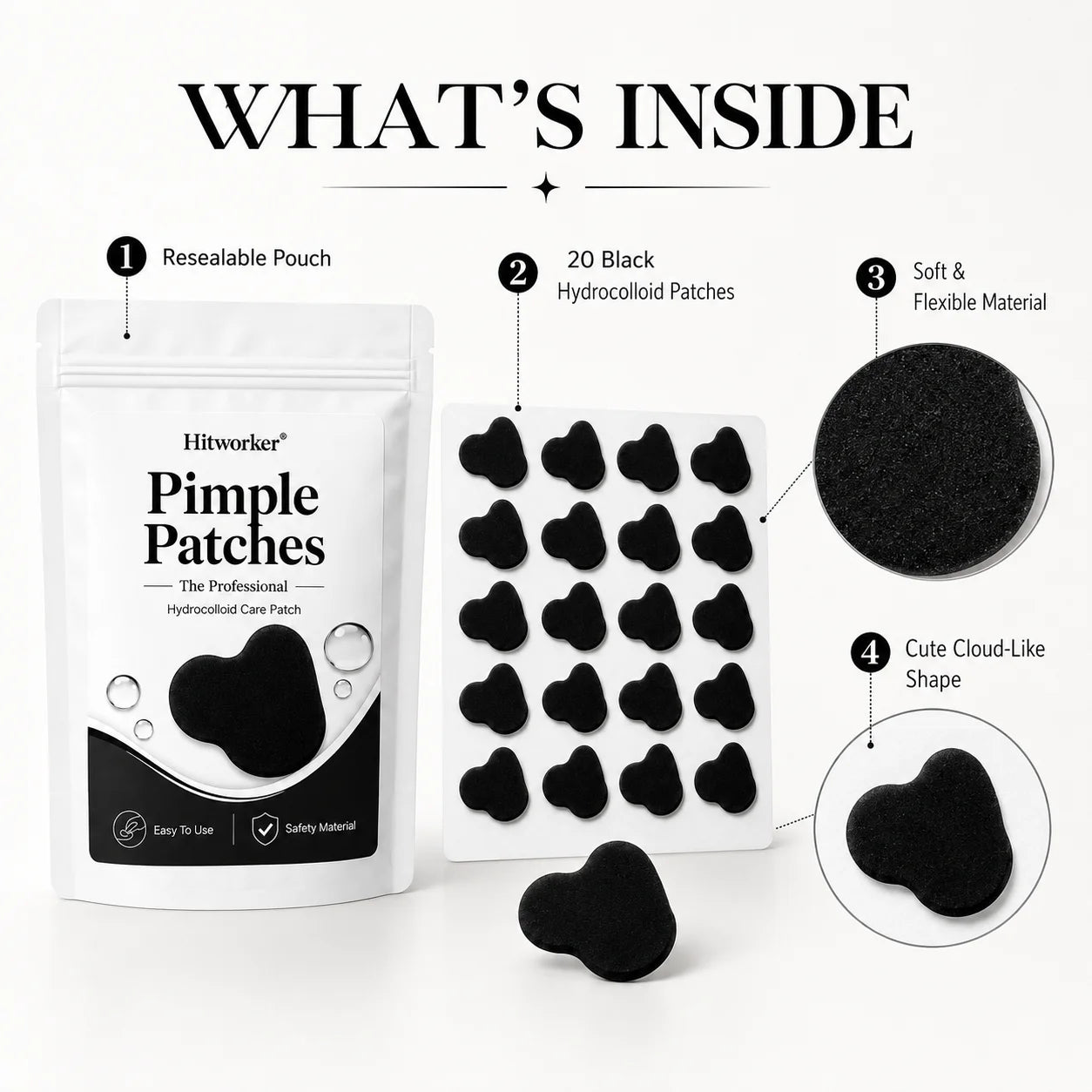 Black Hydrocolloid Pimple Patches, Cute Cloud Shape Acne Spot Stickers, Ultra-Thin Blemish Cover Patches for Daily Skincare Oasis Select 120pcs