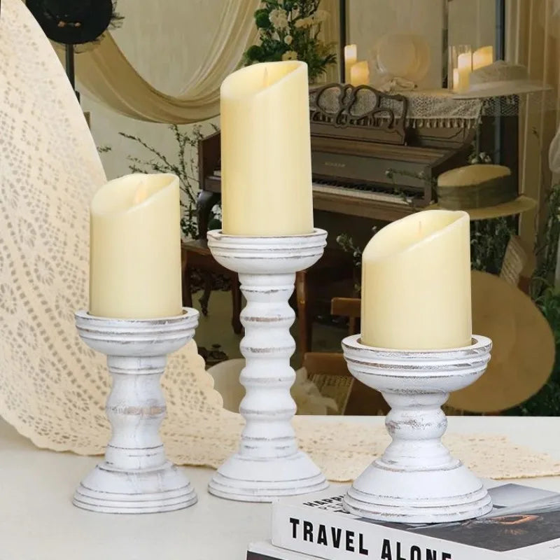 New Style Retro Wooden Candle Holder 3-piece Set Candle Container Desktop Decoration Home Decor Wedding Candle Holder Oasis Select
