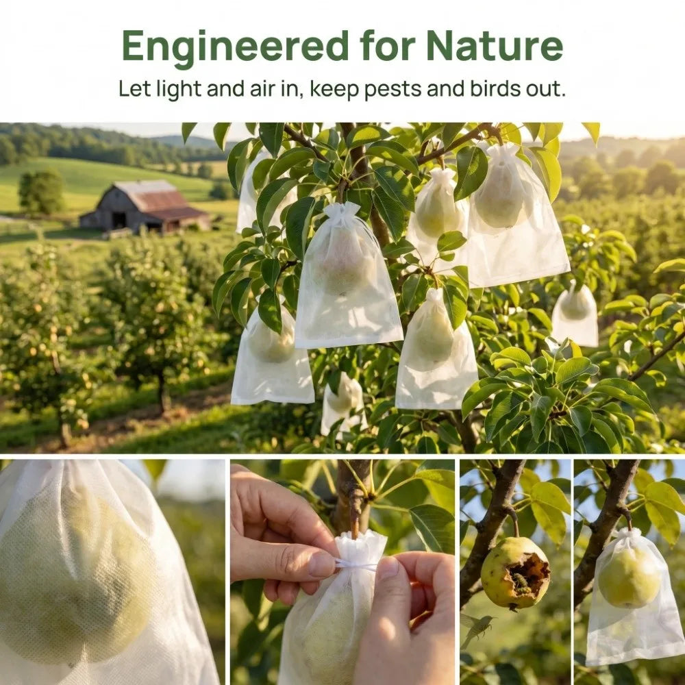 100Pcs Breathable Fruit Protection Bags Hidden Drawstring Non-woven Fabric Bird Netting Anti-Bird Multi-purpose Oasis Select