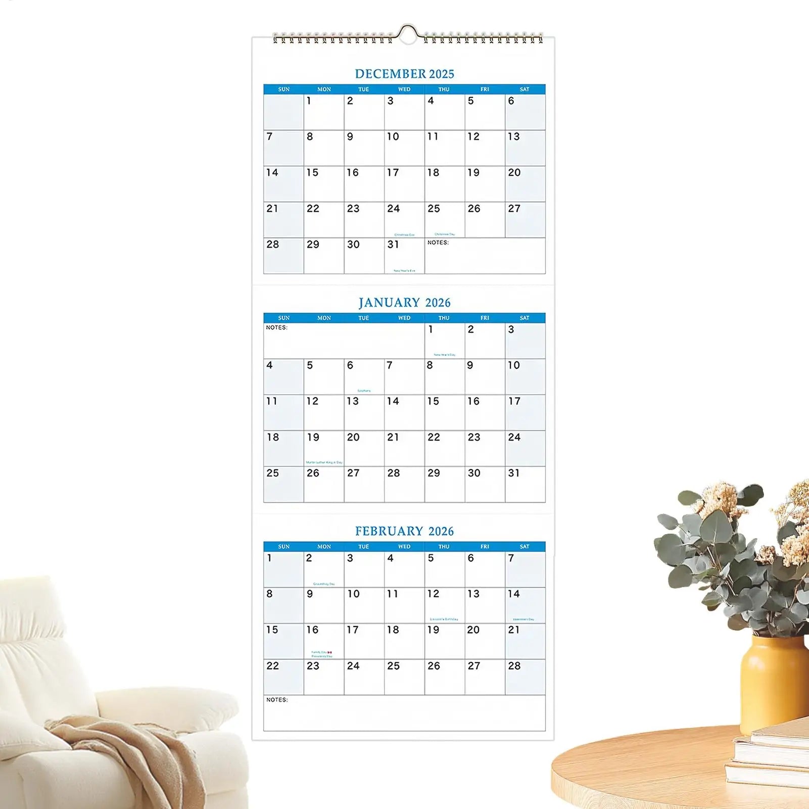 2025-2027 Vertical Yearly Wall Calendar 3 Month Wall Calendar Planners Organizers for Meeting Notebook Daily Schedule Pared Home Oasis Select