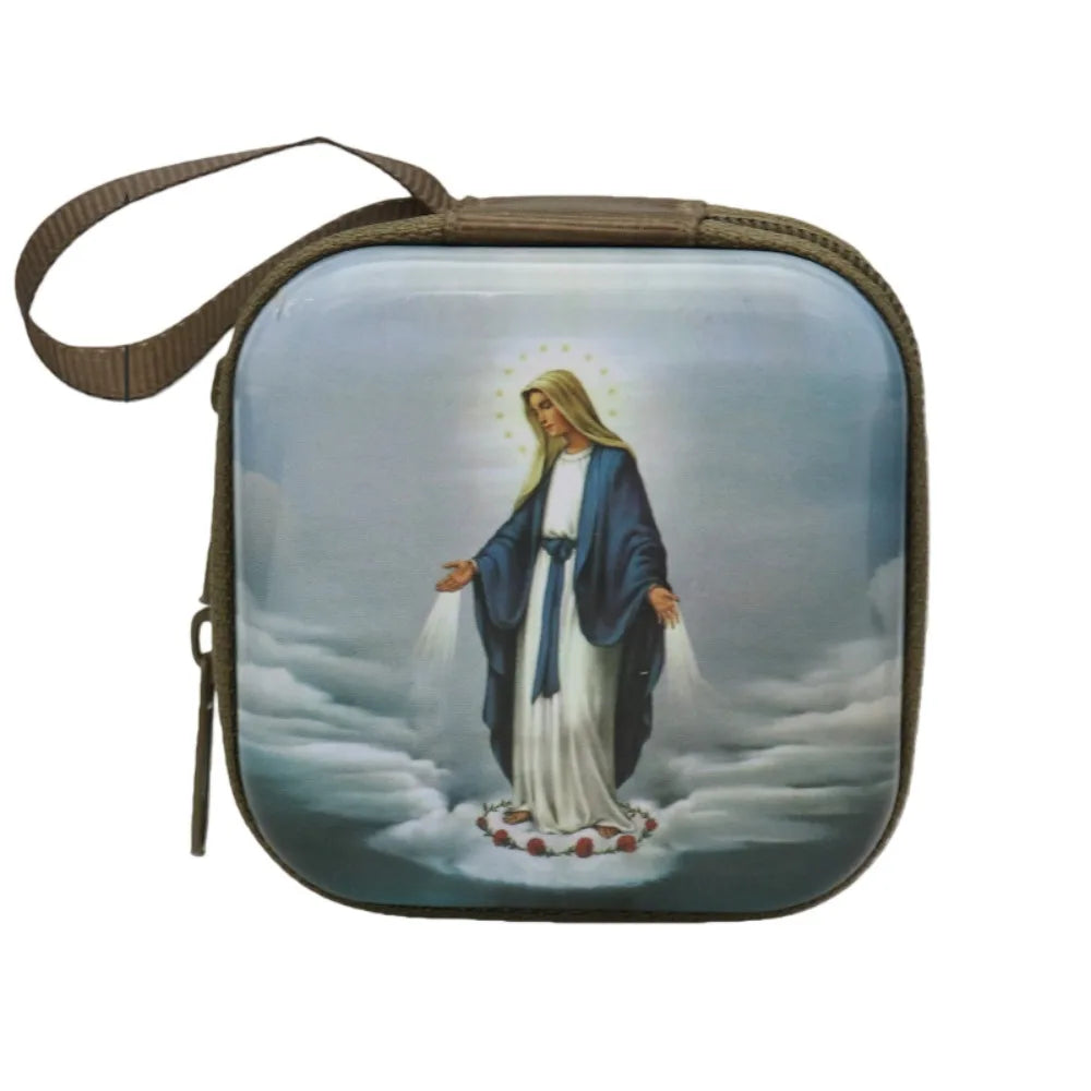 Virgin Mary Prayer Rosary Storage Bag Iron Artwork 7x7cm Religious Articles Cartoon Zippered Religious Jewelry Box Oasis Select F