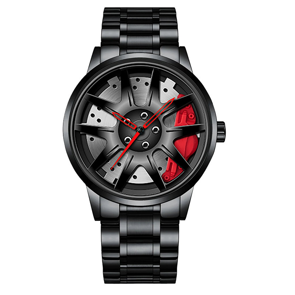 Men's Car Rim Quartz Watch – Leather Strap Round Dial