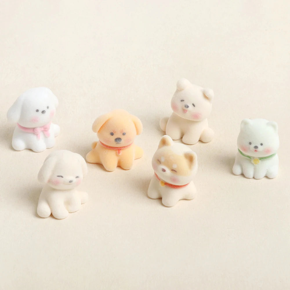 Cute Flocked Resin Puppy Figurine | Mini Dog Desk & Car Ornament
