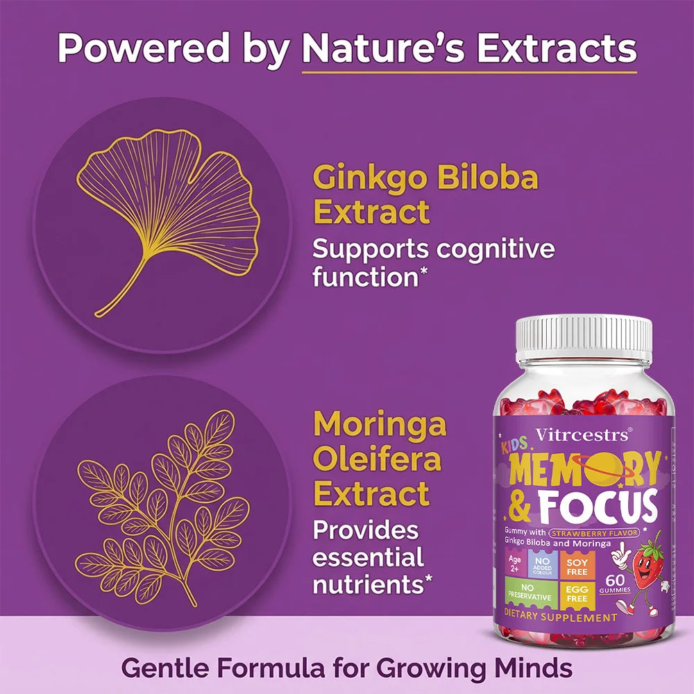 Focus Gummies for Kids & Teens | Ginkgo Biloba, Non-GMO Kids Focus Supplement Oasis Select