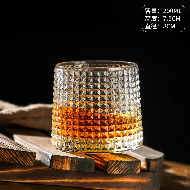 200ML Creative Whiskey Glasses Durable Spinning Glassware Cocktails Wine Brandy Cup Water Juice Mug Party Drinking Glass Tumbler Oasis Select A 200ml