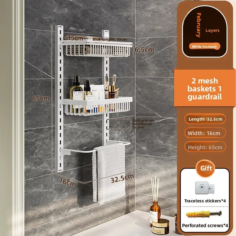 Multi-layer adjustable kitchen cabinet wall condiment seasoning rack No punching wall hanging storage shelf Oasis Select 2-1-White-62 31