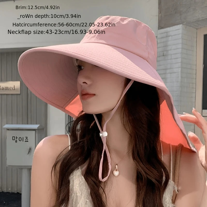 Women's Wide Brim Sun Hat Neck Protection Foldable Breathable Bucket Hat Outdoor Summer UV Protection Beach Cap Oasis Select Pink