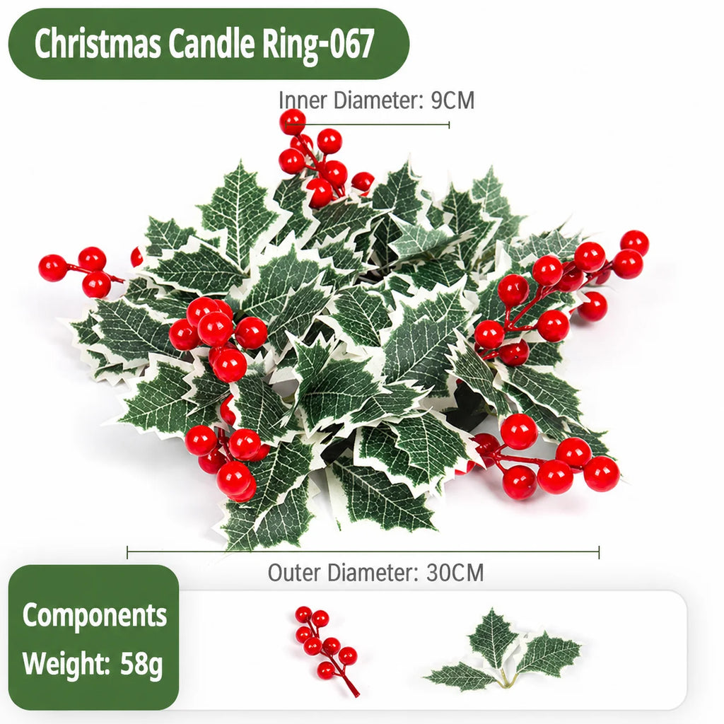 Artificial Christmas Candle Ring Wreath with Pine Cone Red Berries for Table Centerpiece Holiday Home Decoration Oasis Select color 4