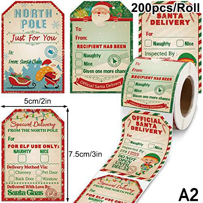 200-500pcs Christmas Stickers Christmas Tree Santa Hat Self-Adhesive Gift Tags PVC Gift Wrapping Seals Decals Party Decorations Oasis Select onesize A2