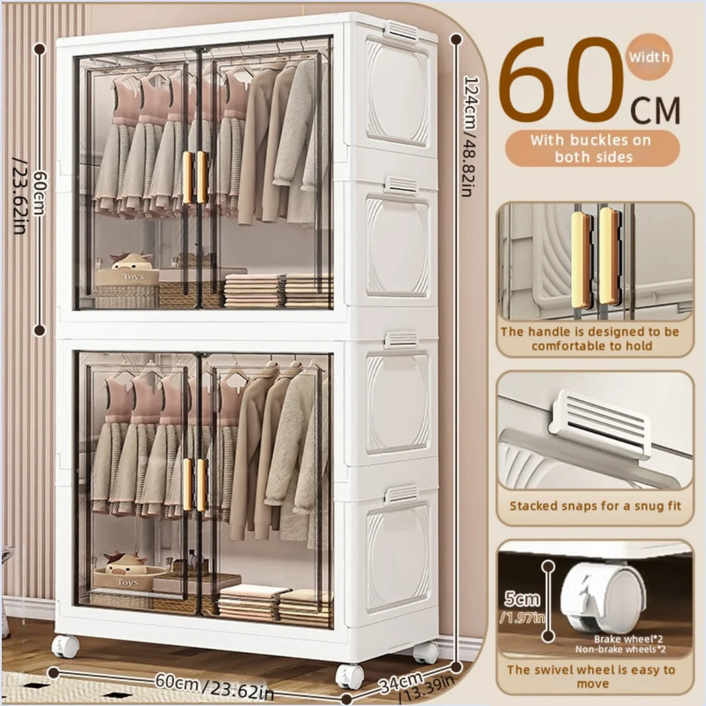 Foldable plastic storage box, simple wardrobe for home bedroom closet toy storage cabinet, no installation required Oasis Select 60cm 2 Large