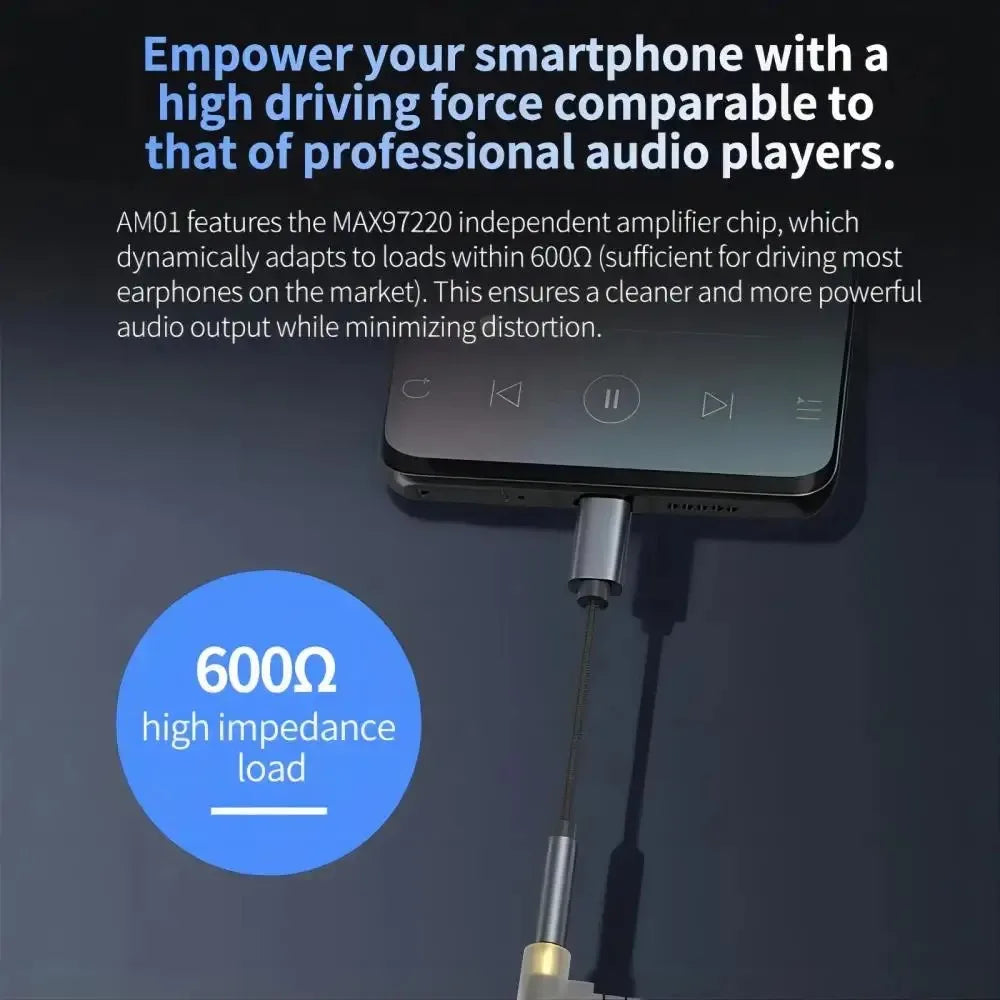 KZ AM01 Type-C to 3.5mm Audio Adapter 32bit/384kHz Hi-Fi DAC + IC Amplifier Dual Chip Earphone Audio Cable Oasis Select