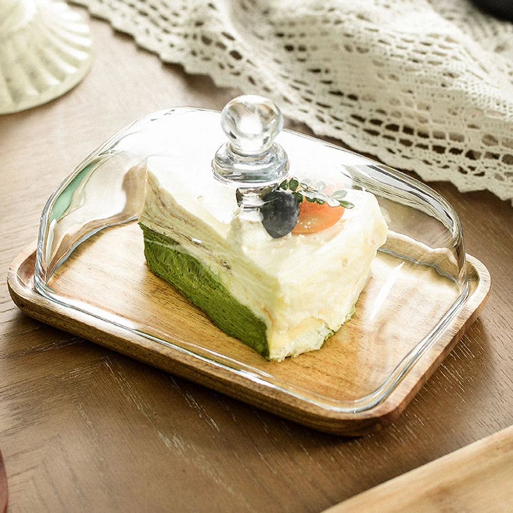 Bamboo Cake Stand with Transparent Lid | Large Dessert Tray