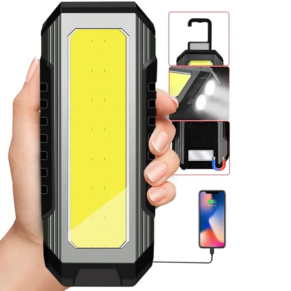 4000mah Led Work Light Rechargeable Super Bright COB Flashlight With Magnetic Portable Outdoor Camping Lantern Emergency Lamp Oasis Select G059-A 4000Mah